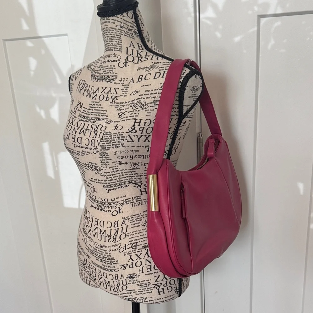 Alexandra Bartlett Fuchsia Crescent Shoulder Bag with Gold Hardware